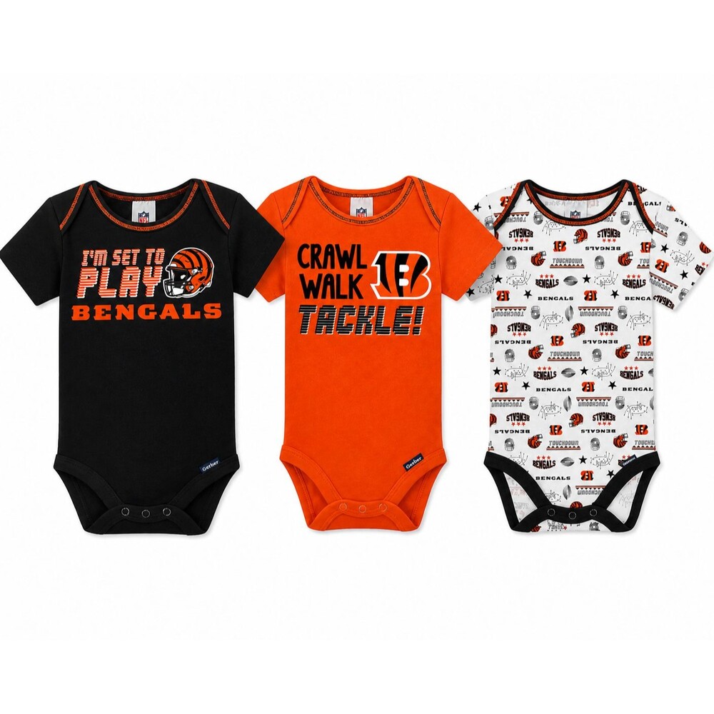 NEW NWT NFL Lot Cincinnati Bengals Baby Boy Bodysuits Football 3-6 months